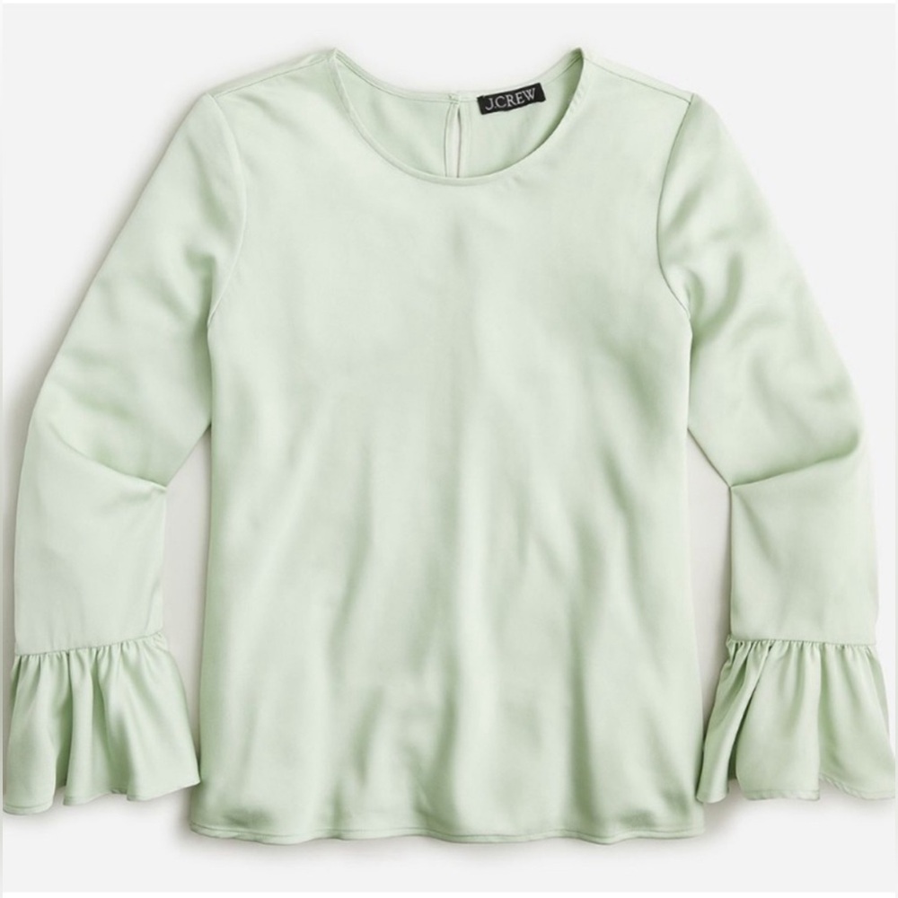 NWT J. Crew winter garden ruffle sleeve top in light green